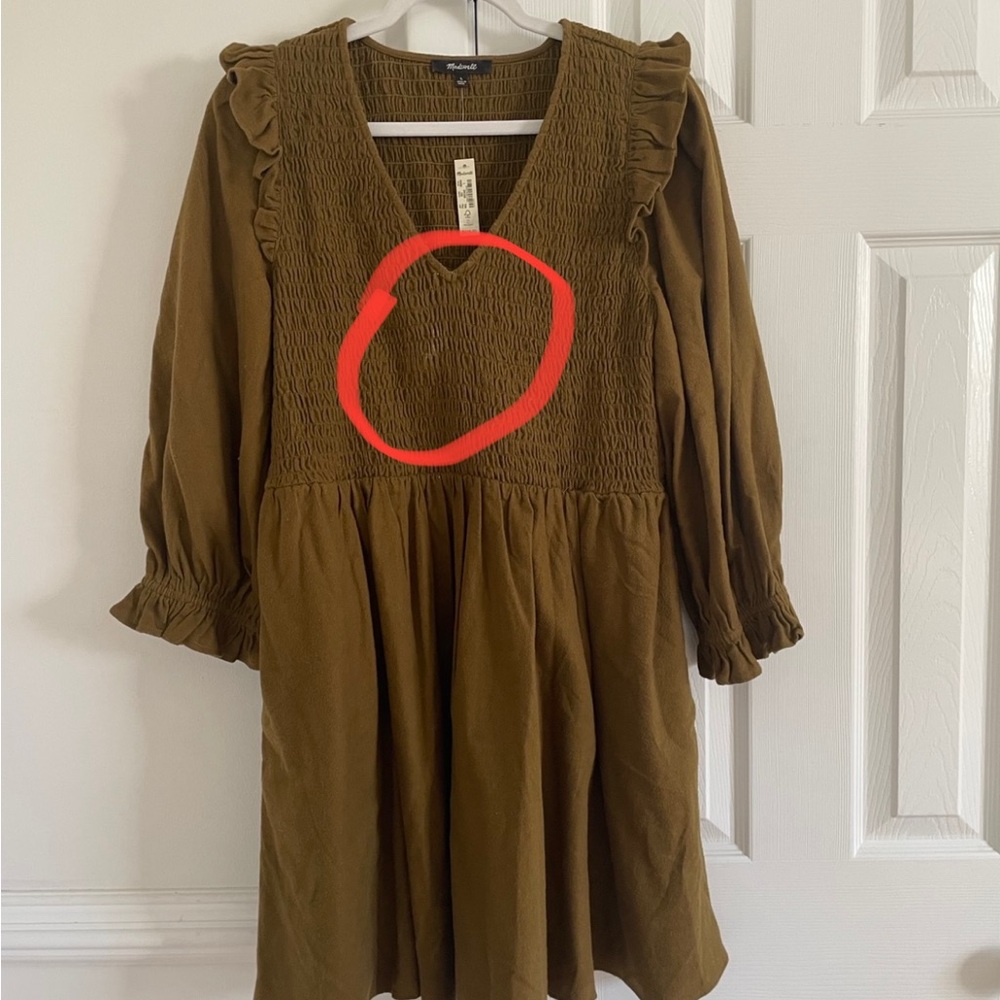 NWT Madewell Flannel Lucie V-Neck Smocked Mini Dress Thanksgiving Fall - Picture 4 of 9